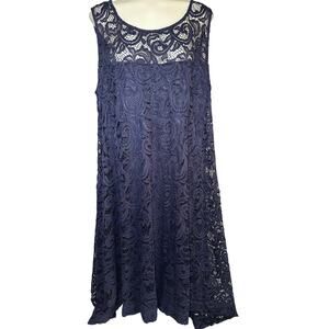 Lane Bryant Dress Women's Size 18/20 Blue Lace Overlay Sleeveless Lined Mini